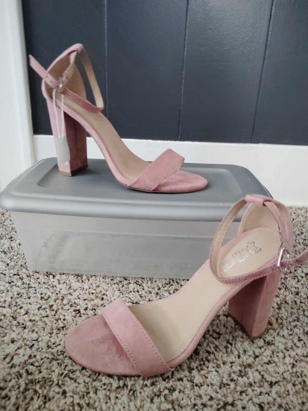 Brash Dusty Pink Suede Block Heel Sandals with Ankle Strap